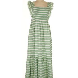 Ann Taylor Green and White Striped Maxi Dress